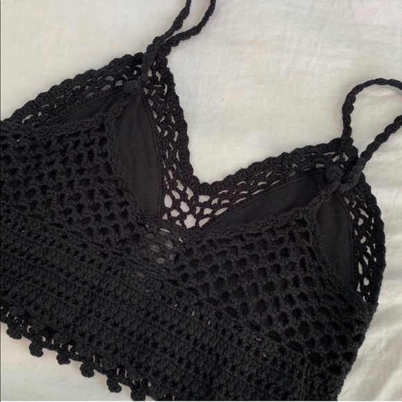 Black crochet bralette/ top lined w/button closure - Picture 3 of 4